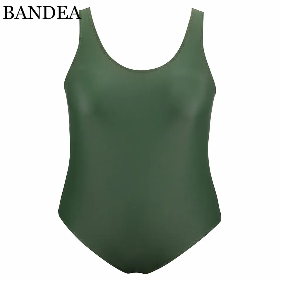 BANDEA One Piece Swimsuit Plus Size Swimwear Retro Solid Green Bathing