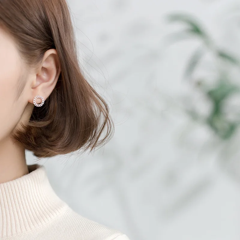 INZATT Real 925 Sterling Silver Minimalist Geometric Chain Round Hollow Stud Earrings For Women Party Fashion Jewelry Chic Gift - Image 5