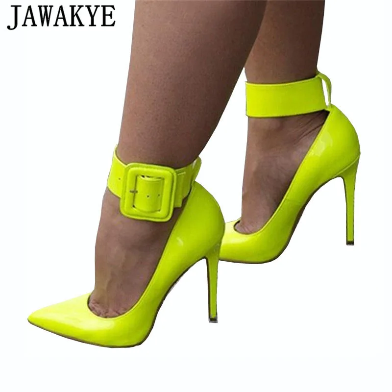 Sexy Snakeskin Pumps Women Pointy Toe Ankle Buckle Strap High Heels Genuine Leather 10cm Shallow Stilettos Party Wedding shoes