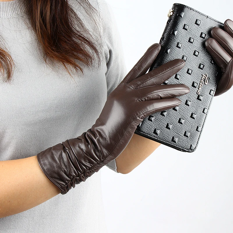 Модные брендовые Женские однотонные черные женские перчатки зимние теплые женские бархатные перчатки из натуральной кожи мягкие уличные перчатки для вождения