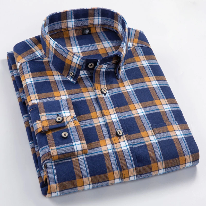 Prix Hommes À Manches Longues Plaid Vérifié Chemise de Flanelle avec Pocket Slim fit Confortable Doux 100% Coton Smart Casual Bouton down Chemises