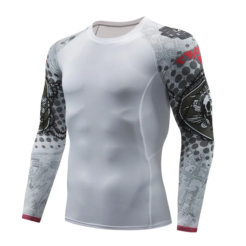 Мужские компрессионные рубашки 3D подростковые Трикотажные изделия с волком с длинным рукавом для велоспорта фитнеса мужские спортивные базовые слои ММА колготки Джерси брендовая одежда - Цвет: 124