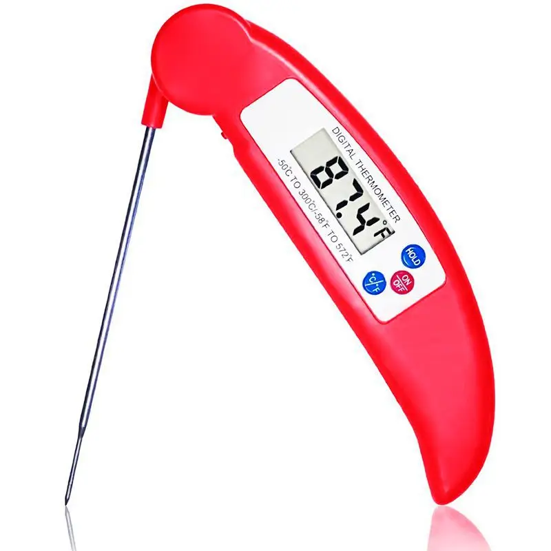 Цифровой Кухонный Термометр-зонд, портативный складной термометр для приготовления пищи, барбекю, мяса, духовки, кухонный термометр, термометр для приготовления пищи, воды, масла, инструменты - Цвет: red