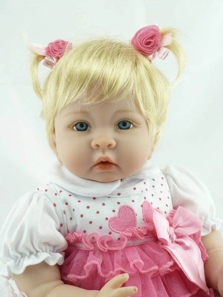 Reborn Baby Doll 22 дюймов 55 см Силиконовая виниловая девочка-кукла светлые волосы мягкая ткань тело живой малыш ребенок Рождество подарок для детей