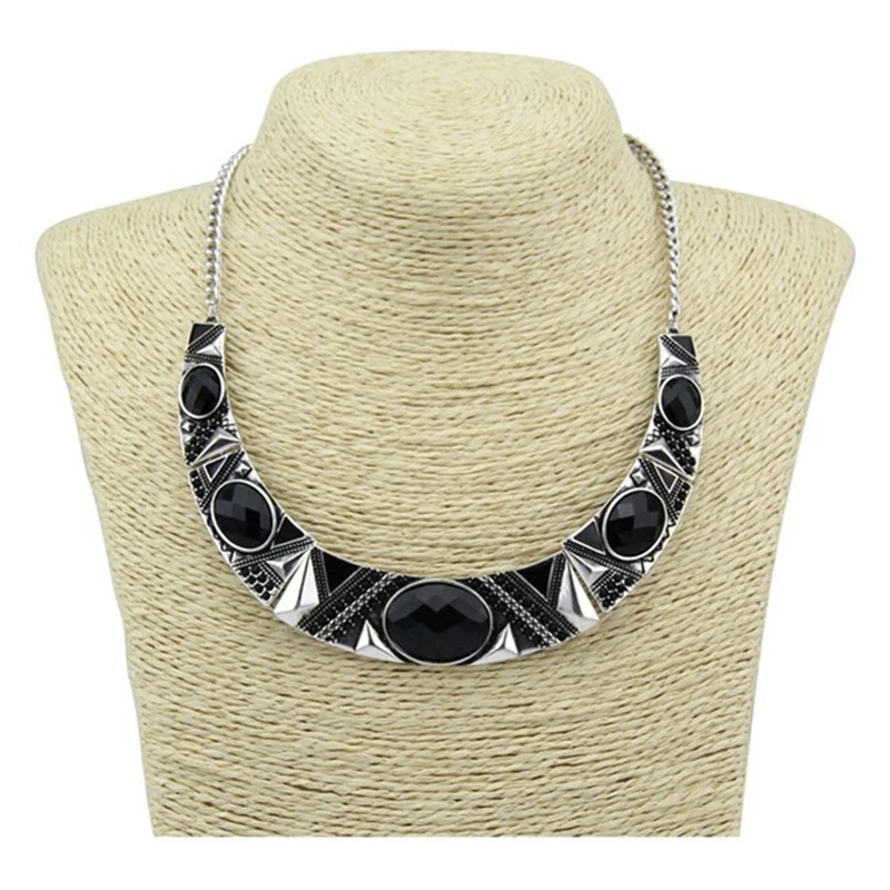 

Statement Necklace 2015New Vintage Jewelry Silver Color Alloy Black Resin Bead Choker Necklace Fashion Bijoux Necklace For Women