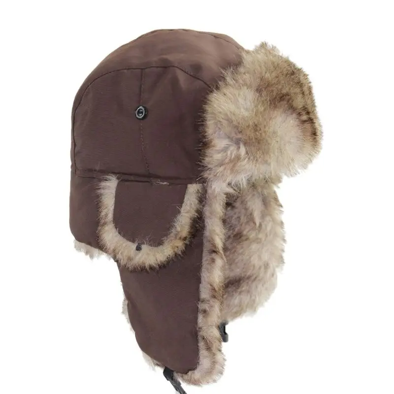 

Men Unisex Winter Thickened Faux Fleece Ushanka Bomber Hat Waterproof Wind Proof Ear flaps Skiing Outdoor Trapper Cap Ear Warmer