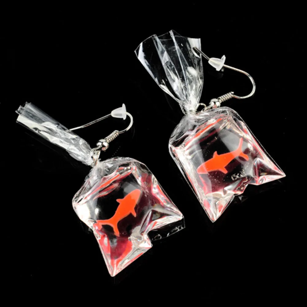 Трендовые Висячие серьги-клипсы с сумкой «Золотая рыбка» для женщин, гипоаллергенный изящный Джокер, Забавный милый мешочек для воды, ювелирное изделие - Окраска металла: RD