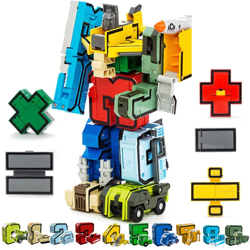 Kopen 15 Stuks Montage Bouwstenen Educatief Speelgoed Action Figure Transformatie Nummer Robot Vervorming Robot Speelgoed Voor Kinderen