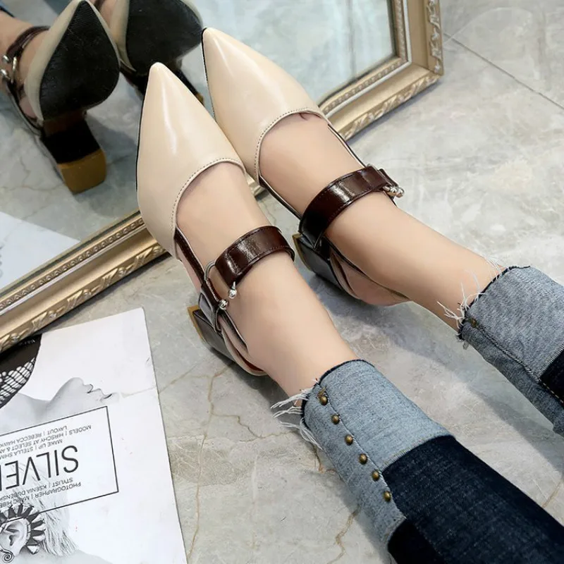 

Dropshipping 2018 Spring New Hollow Coarse Sandals High-heeled Shallow Mouth Pointed Pumps Shoes Work Shoes Women Female Sexy