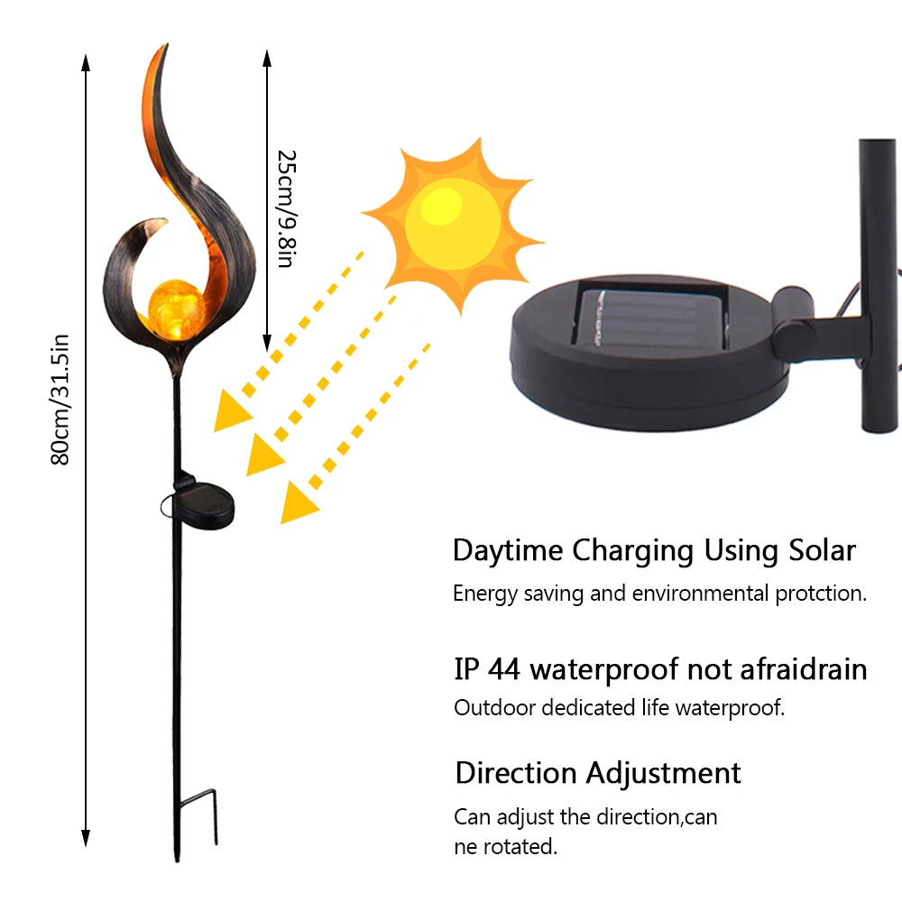 Садовые солнечные огни, тропинки, Открытый Солнечный металлический пламенный кракле, стеклянный глобус, Stak огни, водонепроницаемые для газона, патио, двора