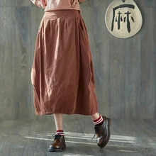 Весна и осень хлопок и лен Высокая талия женские юбки художественный этнический стиль короткая Mori девушка повседневная юбка для женщин s