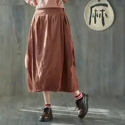 2018 весна и осень хлопок и лен Высокая талия для женщин юбки для художественный этнический стиль краткое Mori Girl повседневная юбка