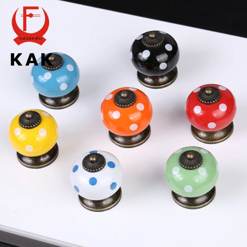 

KAK Colored Ceramic Drawer Knobs Polka Dot Cabinet Cupboard Handles Simple Design Knobs Single Hole Handles Furniture Hardware