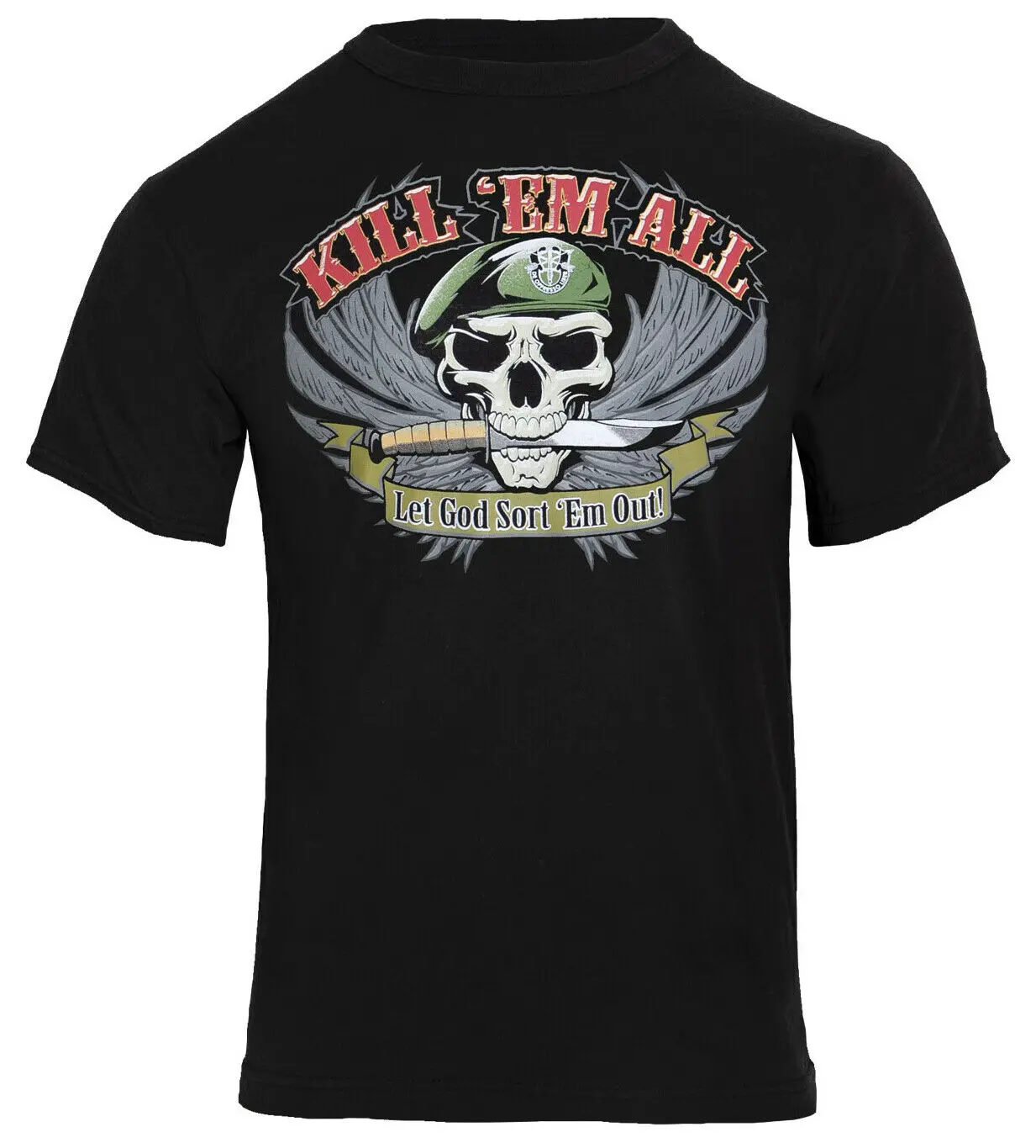 Черная Военная футболка Kill Em All Let God Sort Out Мужская Rothco 661602019 Красивые футболки Топ