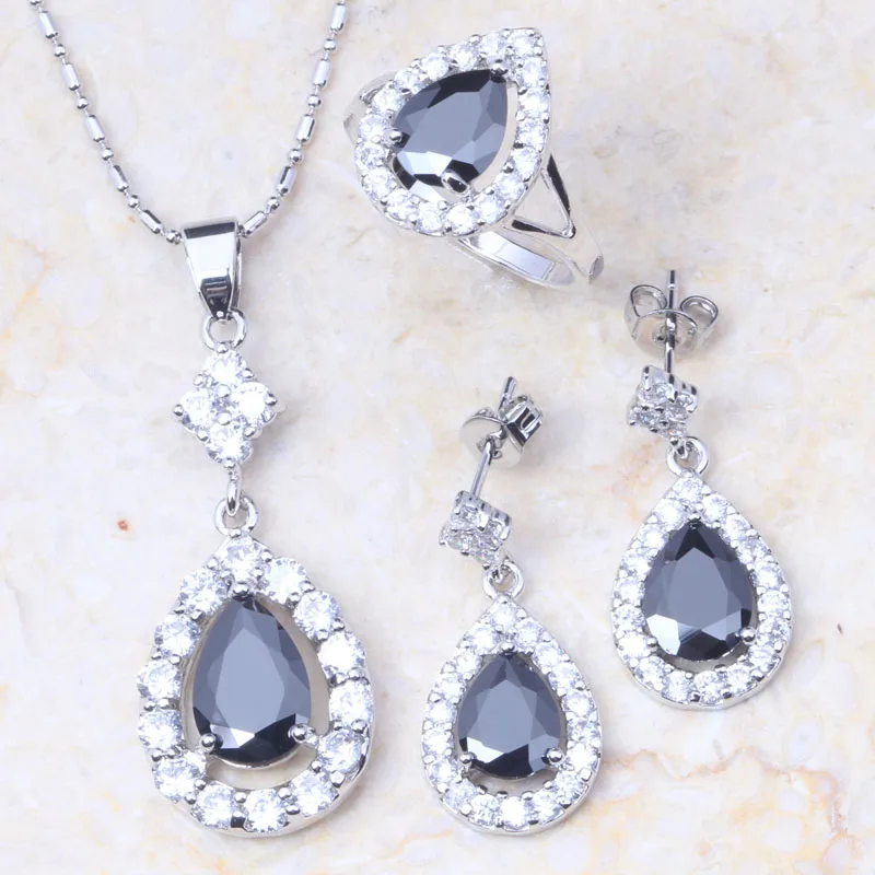 И розничная, благородная жемчужина черный кристалл серебро цвет серьги кольцо ожерелье кулон наборы T047