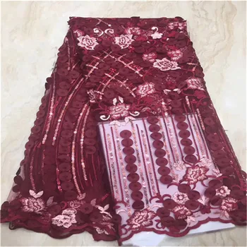 

Latest African French Lace Fabric 2019 High Quality African Sequins Lace Fabric For Wedding Dress Red African Lace