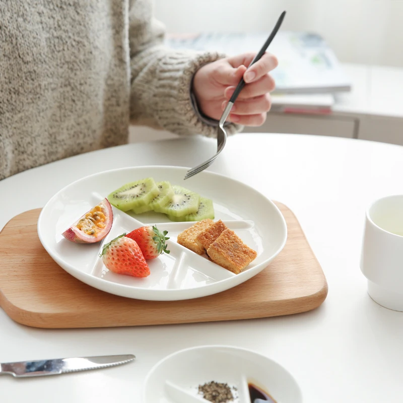 Японская керамическая белая ветка, разделенная тарелка, тарелка для завтрака, посуда