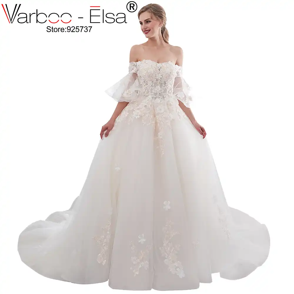 Varboo Elsa 2018 Simple White Beach Wedding Dress Appliqued
