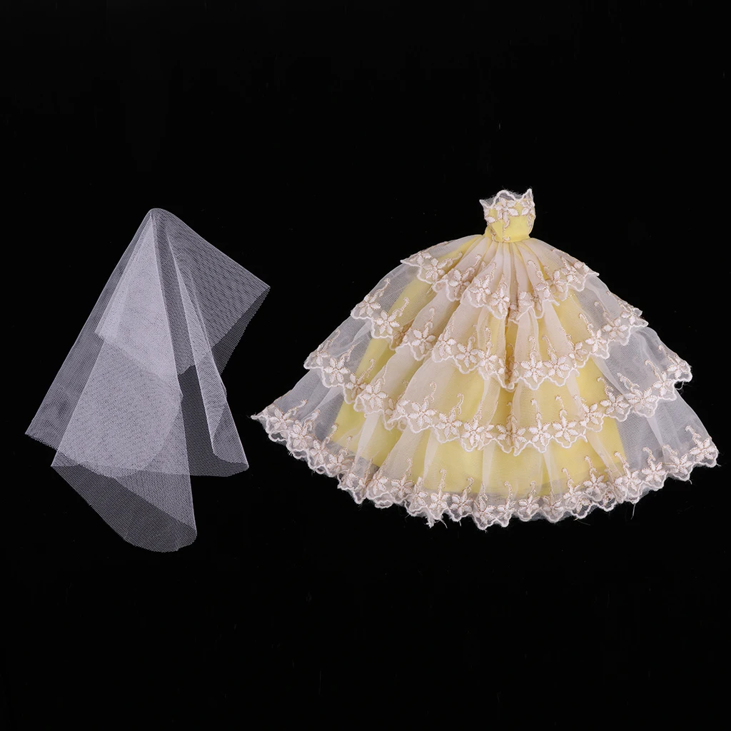 Stylish 4-Layers Lace Wedding Dress Clothes for Baribe for DOD SD DD 1/6 BJD Ball Jointed Doll Dress Up