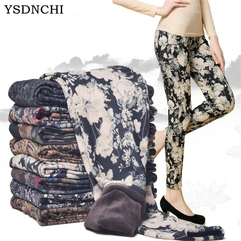 YSDNCHI عالية مرونة الخريف الشتاء طباعة زائد المخملية رشاقته المرأة طماق بناطيل تدفئة جيدة جودة الكشمير سميكة السراويل YSDNCHI عالية مرونة الخريف الشتاء طباعة زائد المخملية رشاقته المرأة طماق بناطيل تدفئة جيدة جودة الكشمير سميكة السراويل