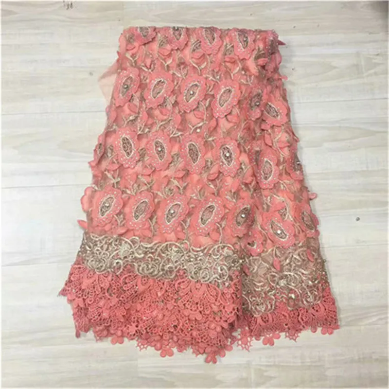 

2019 Peach African Tulle Lace Fabric Guipure Lace High Quality French Net Laces Fabric With Stones For Dress