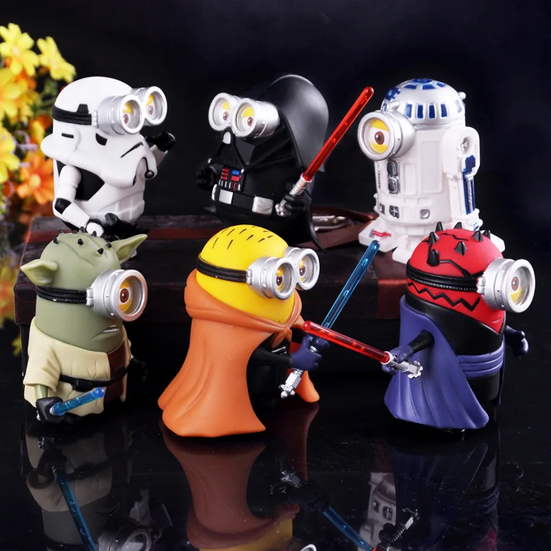 10cm 6pcs lot Minions Cosplay star wars Yoda Darth Maul Skywalker Black warrior Action Figures Doll