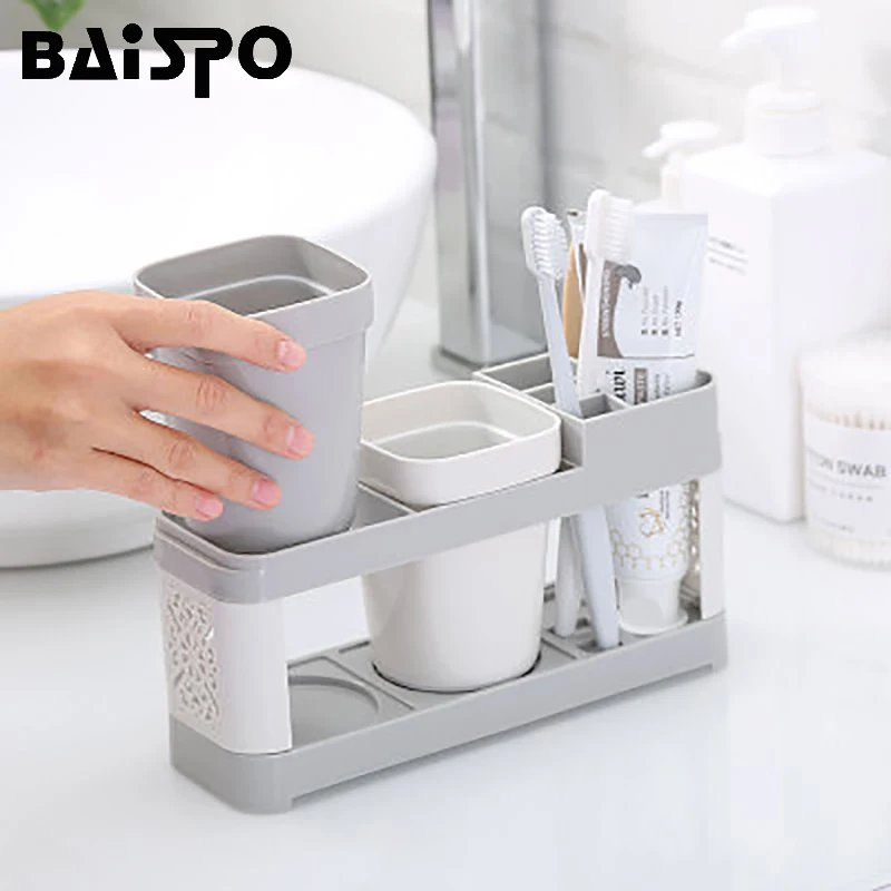 

BAISPO Plastic Creative Toothbrush Holder Toothpaste Storage Multifunction Household Items Removable Bathroom Accessories Sets