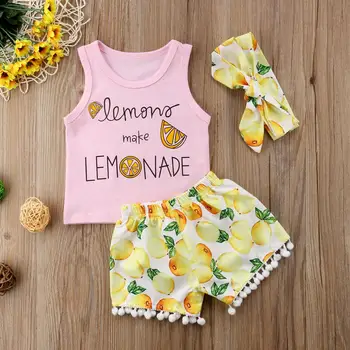 

Newborn Infant Baby Girl Summer Outfits Lovely Sleeveless vest +Shorts+Headband 3Pcs Baby Girl Clothes Sets