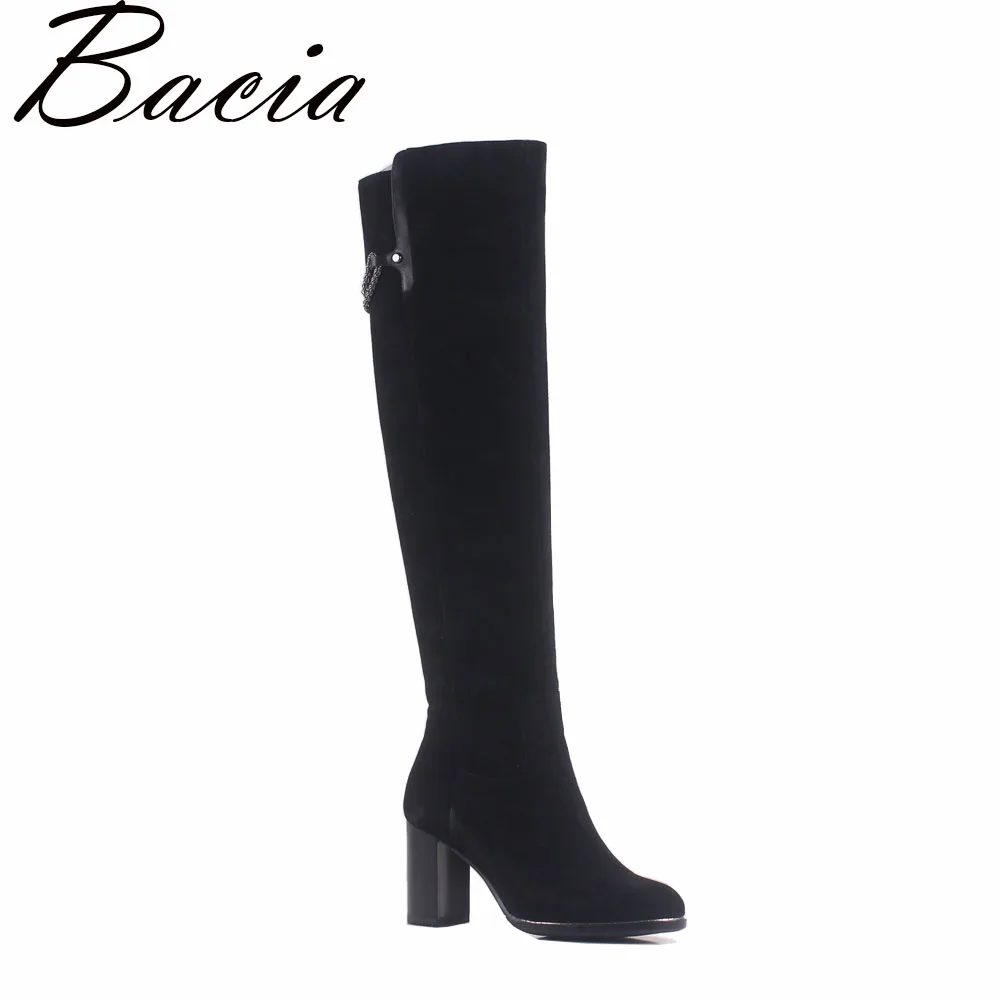 

Bacia Fashion Sheep Suede Pointed toe Boot Square Heels Knee Boots Autumn High Boots Women Natural LeatherShoes Size 35-40 MA013