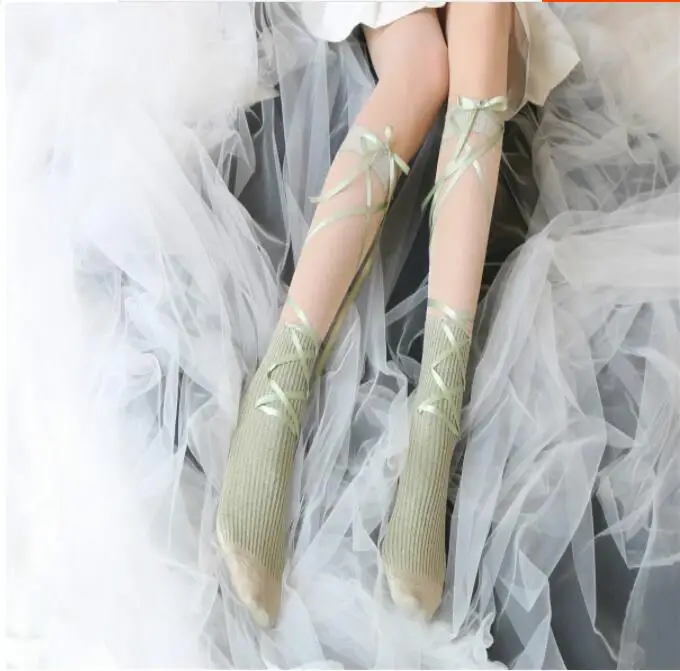 Women Socks Summer Fashion Laced Bandage Bow Socks Short Socks Mesh Sexy Lolita Sockings