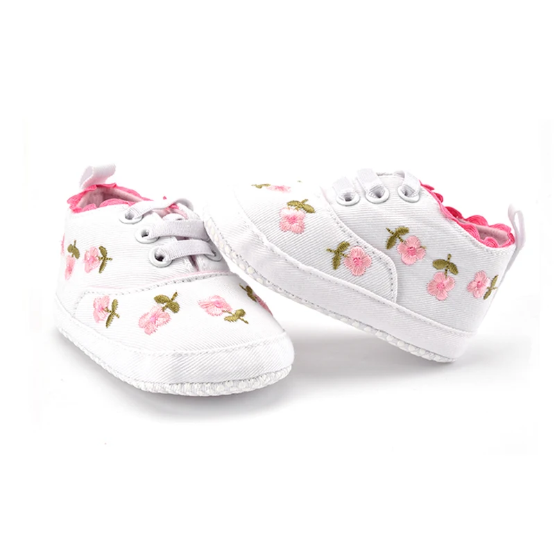 Newborn Baby Girl Shoes Crib Casual Canvas Leather Floral Embroidered Toddler Soft Infant First Walkers | Мать и ребенок