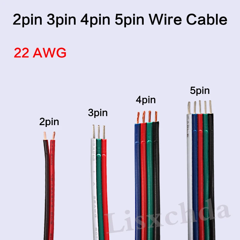 1 м 5 м 20 м 50 м 100 м 22AWG светодиодный кабель, красный черный провод 2pin 3pin 4pin 5pin, антиоксидантный оловянный медный провод, ленточный кабель