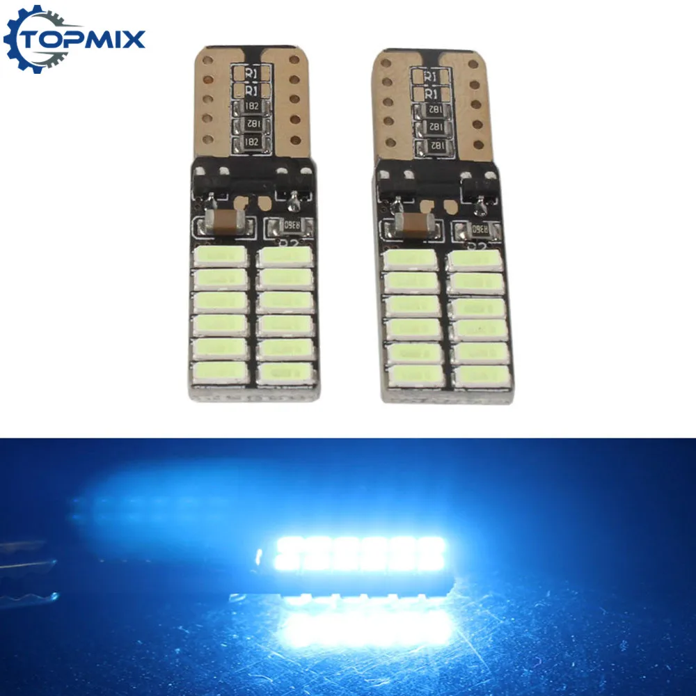 

2x W5w LED T10 24SMD Canbus Bulbs 3014 Car 168 194 Turn Signal License Plate Trunk Clearance Lights Lamp 12V White/Ice Blue