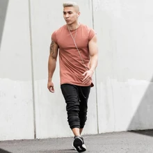 Фитнес Костюмы Бег футболка Для мужчин Спорт продлить тренажерный зал мышцы бег футболка Обувь для мальчиков тренажерные залы короткий рукав Футболка хлопок Бодибилдинг