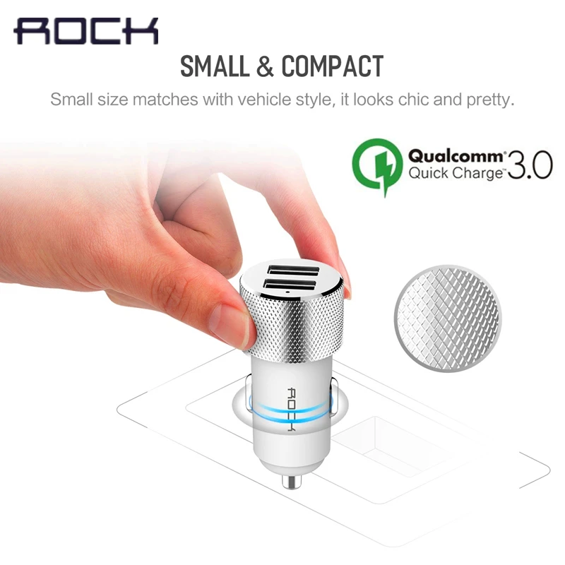 Rock QC3.0 Dual USB Car Charger Quick Charger 3.4A fast Car Charger for iPhone X 8 7 Samsung For Tablet PC Smartphone MP3 Camera