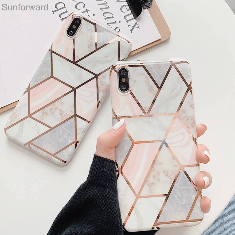 

Luxury Plating Marble Phone Case For iPhone 11 X XR XS Max Glossy Geometric Cover For iPhone 7 8 6 6S Plus Soft TPU Back Cover