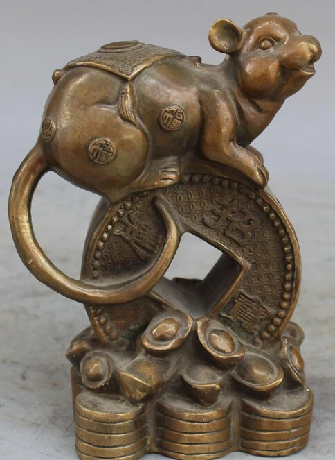 

17CM Marked China FengShui Bronze Wealth Money Zodiac Animals Mouse mice Statue R0709