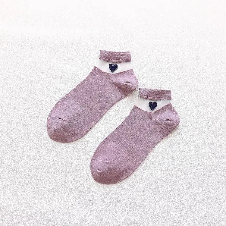 purple 1 пара, женские носки в Корейском стиле летние носки в повседневном стиле с рисунком сердца милые женские носки хлопковые Дышащие носки - Цвет: purple