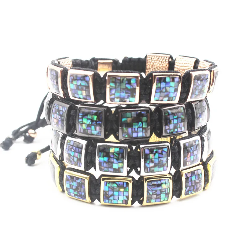 10mm*10mm Square Abalone Sea Shell Beads Bracelet,Natural Beads Shamballa Braiding Macrame Bracelets Jewelry