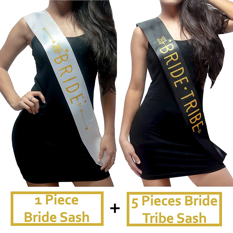 

6Pcs White BRIDE/Black Bride Bridesmaid Tribe Sash Wedding Party Decoration