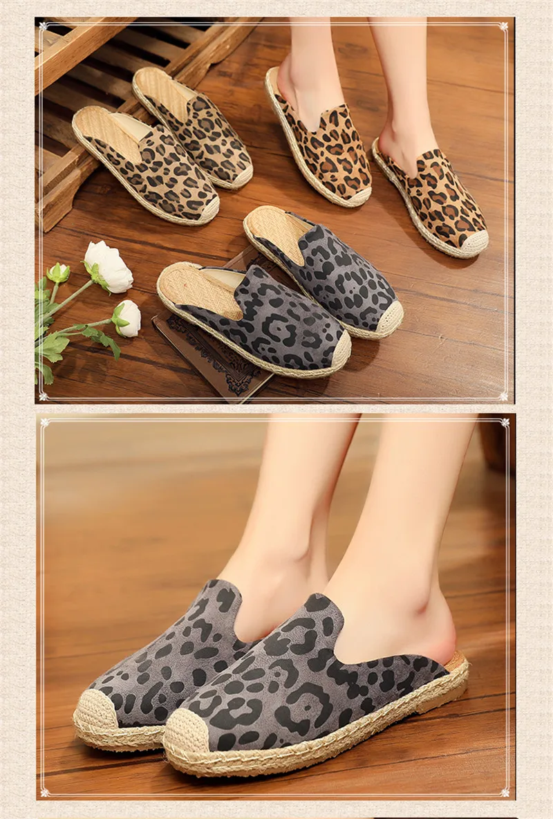 Lady Slippers2019 New Summer Sexy Casual Mules Shoes Round Toe Canvas Leopard Slides Footwear Slip on Fisherman Woman Espadrille (21)