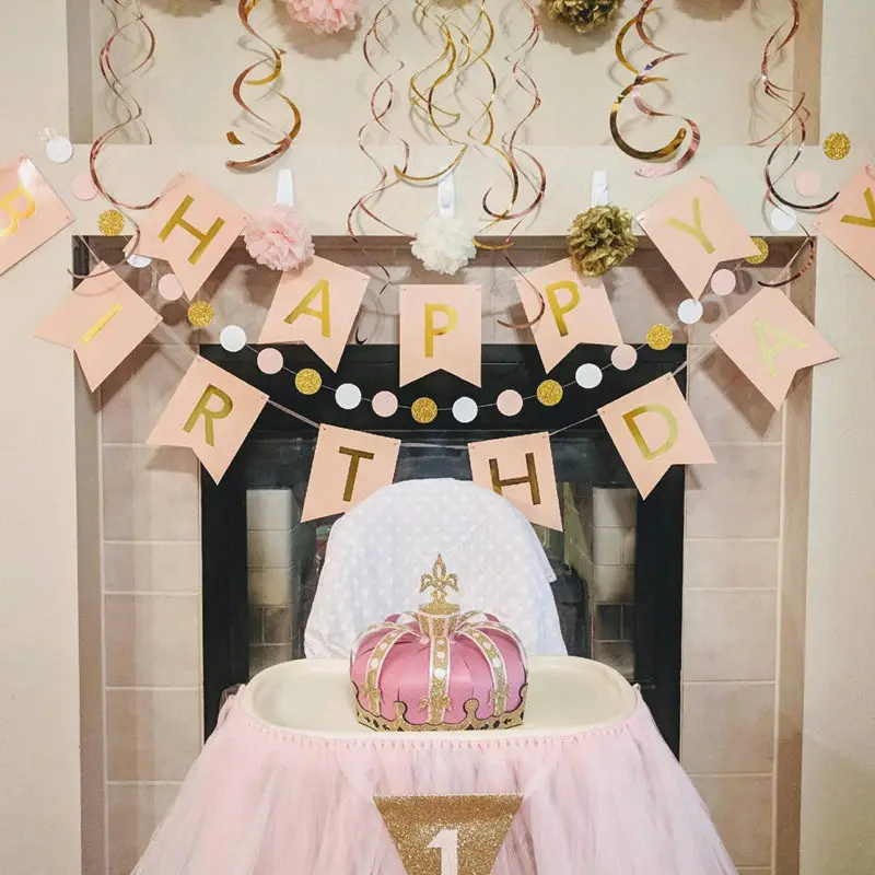Декоративный баннер с надписью Happy Birthday|Флажки вымпелы и конфетти| |