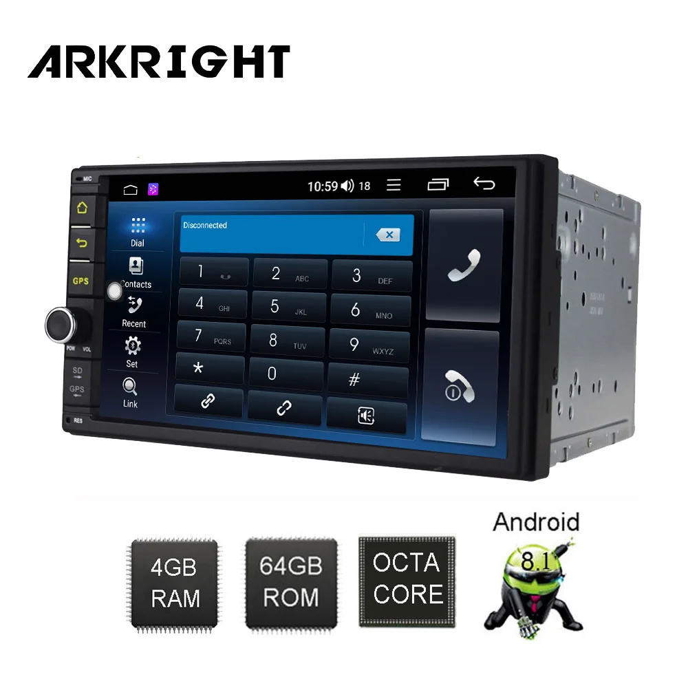 

ARKRIGHT 7'' 2 Din 4+64GB Android 8.1 Car Radio/Autoradio Wifi HD GPS Support SWC/fast boot/BT/4G SIM Card Car player