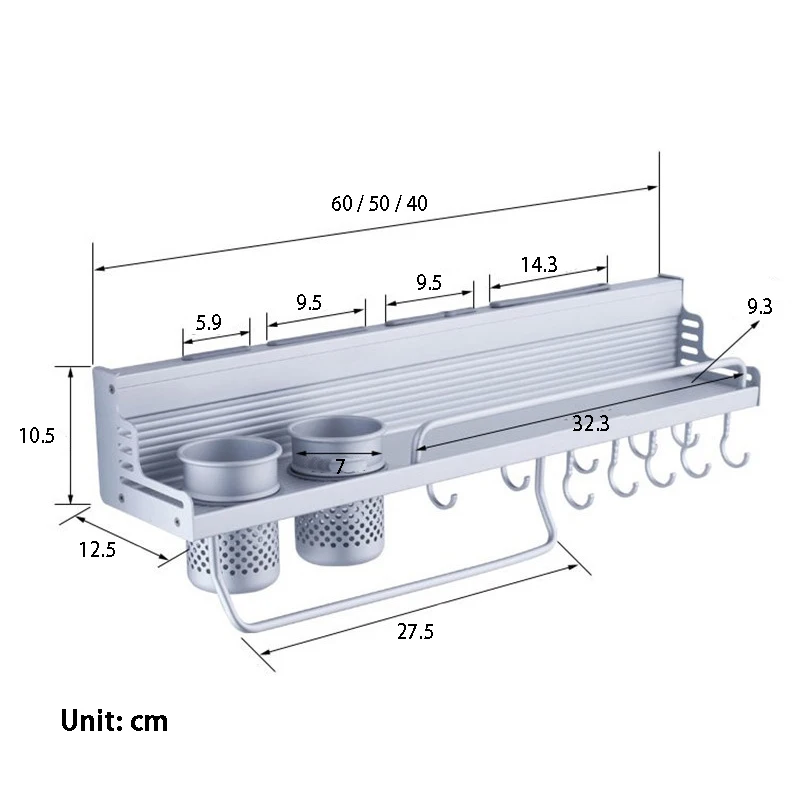 1Pce металлическая крепкая Серебристая кухонная полка, алюминиевая кухонная подвесная стойка для приправ, настенный держатель для ножей