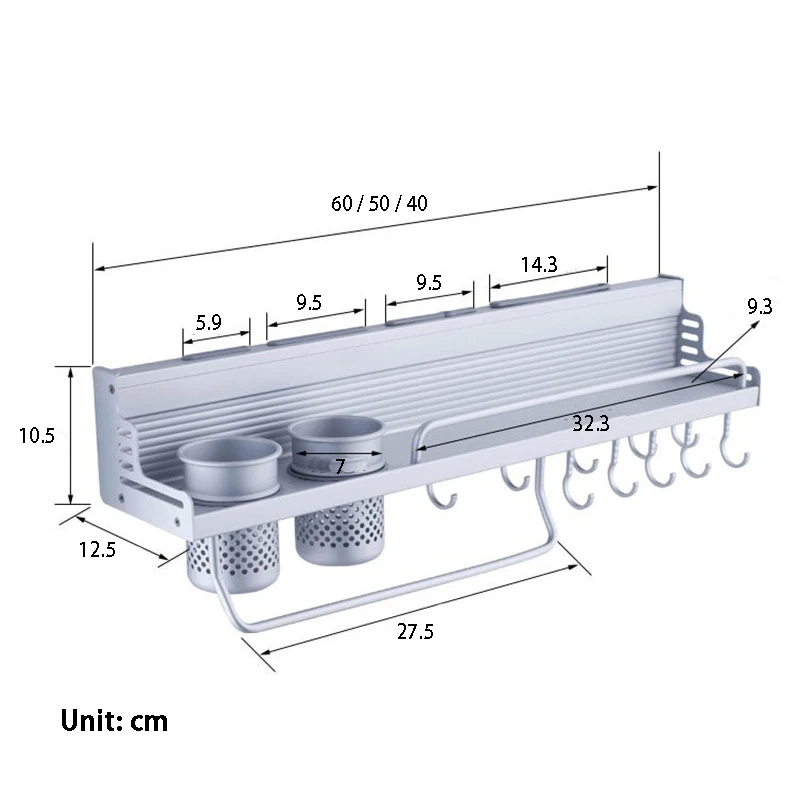 1Pce معدن قوي فضي رف مطبخ الفضاء الألومنيوم المطبخ قلادة التوابل رفوف أصحاب الجدار شنقا سكين تخزين حامل
