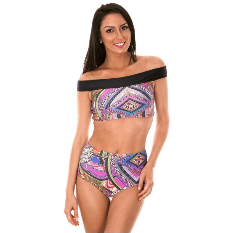 

Bathers One Shoulder Swimwear Women High Waist Swimsuit maio Female Beach 2018 Printed Bathing Suit Biquine XL