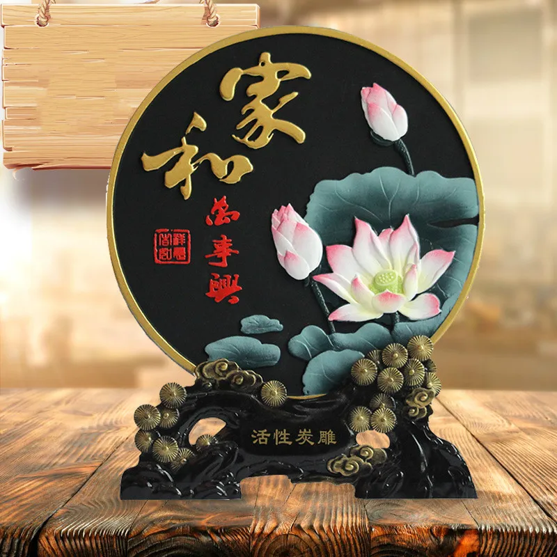 buy 26.8cm High Chinese Charcoal Carving Handicraft Decorations Commemorative Disc Bookcase TV Cabinet Decorations At Home