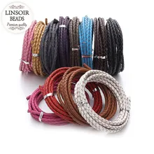 LINSOIR, 2 м/лот, диаметр 3, 4 мм, натуральная плетеная кожаная веревка, круглый кожаный шнур для плетения, для плетения ожерелья, браслетов, ювелирных изделий, F1104