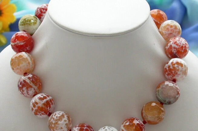 

Miss charm Jew1606 HUGE 17" 20MM RED ROUND FACETED FIRE AGATE BEAD NECKLACE