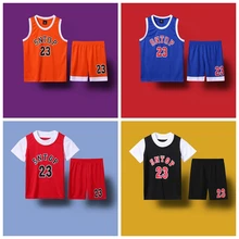 Дизайн, Детские баскетбольные комплекты для мальчиков с буквенным принтом № 23, Молодежные баскетбольные майки, дышащие спортивные комплекты, детская форма для бега